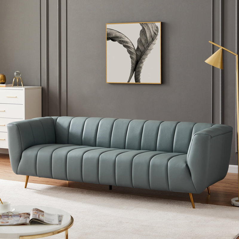 Willa Arlo Interiors Fairbanks 85.5'' Modern Living Room Full Grain Leather Sofa Couch & Reviews ...